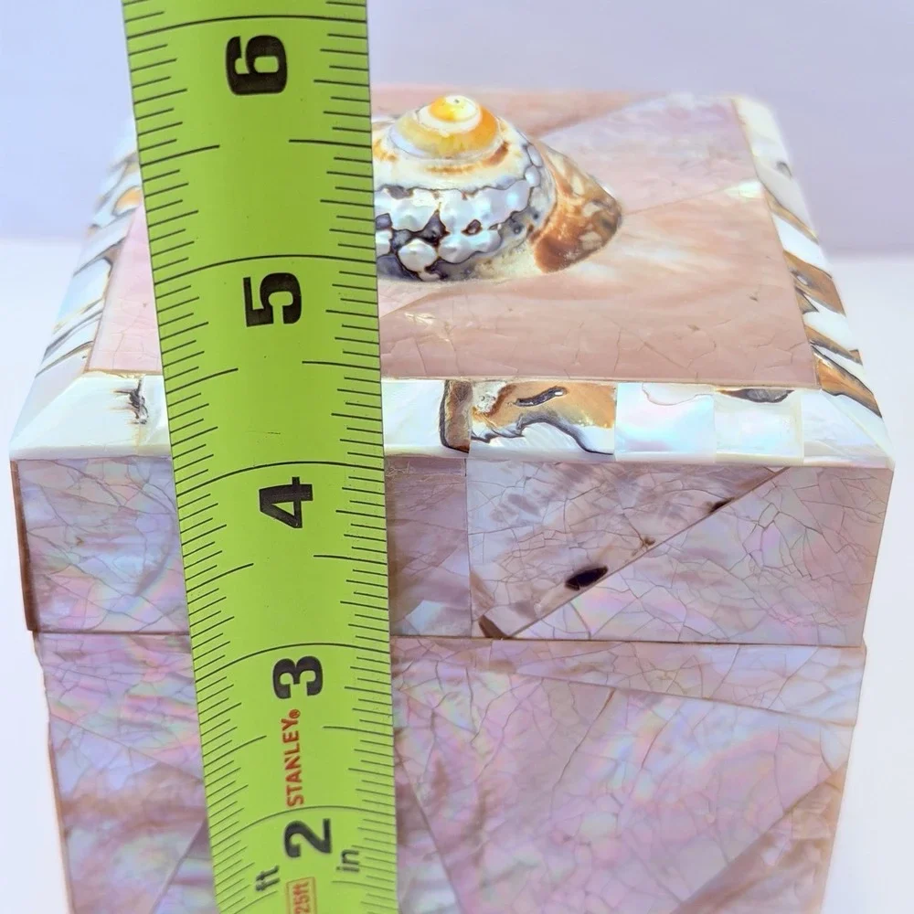 VTG Gumps San Francisco Jewelry Box Pen Shell Tiger Regency Vanity Pink Pearl